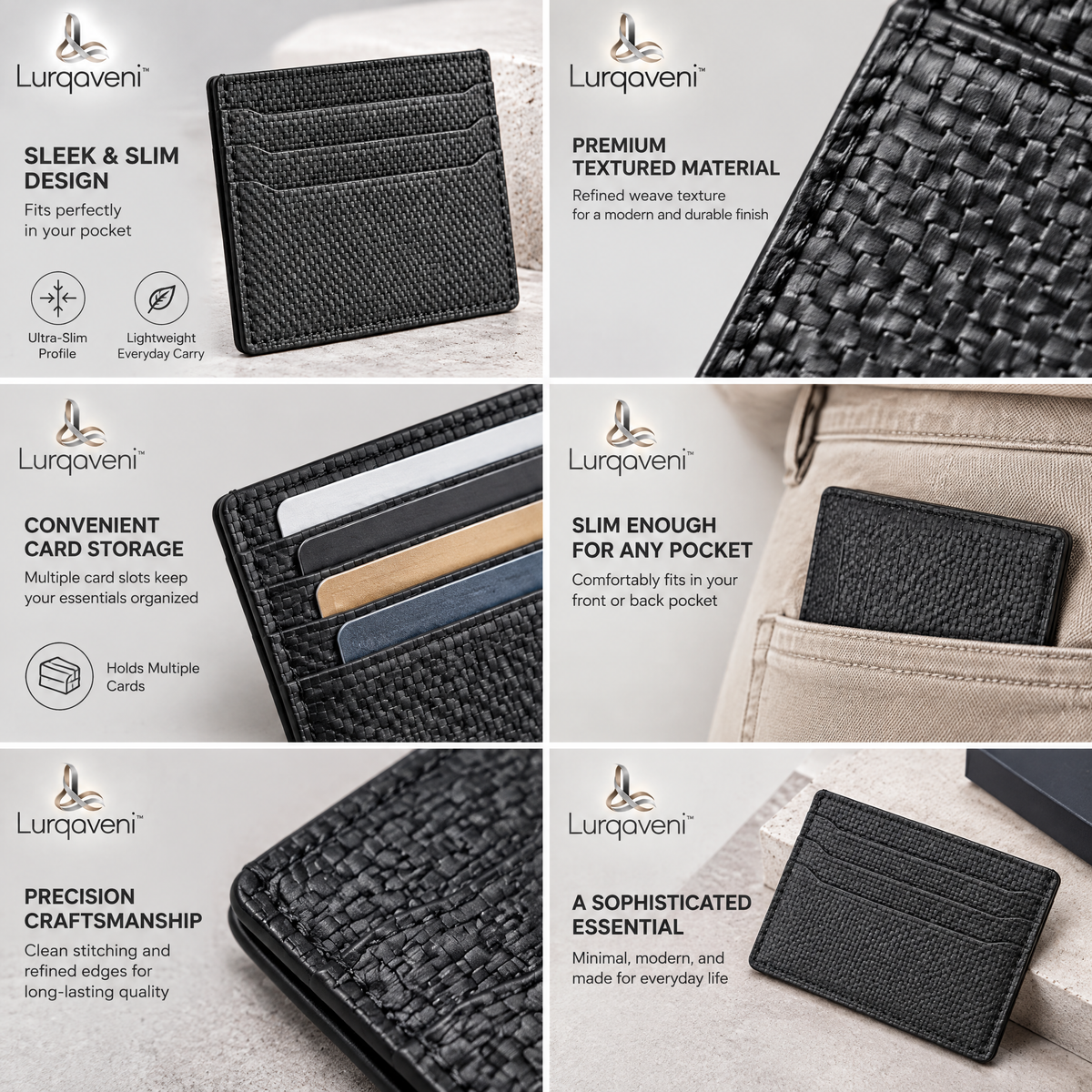 Lurqaveni™ Charcoal Slim Card Holder — view 3